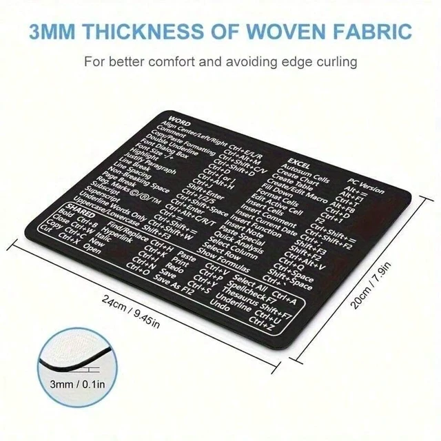 Alt view image 2 of 7 - Bks Office Shortcut Key Mouse Pad, Non-Slip Rubber Base with Word Excel Cheat Sheet, Thickened Locked Edge Mat for Home Office Productivity