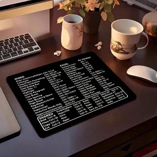 Main image of Bks Office Shortcut Key Mouse Pad, Non-Slip Rubber Base with Word Excel Cheat Sheet, Thickened Locked Edge Mat for Home Office Productivity