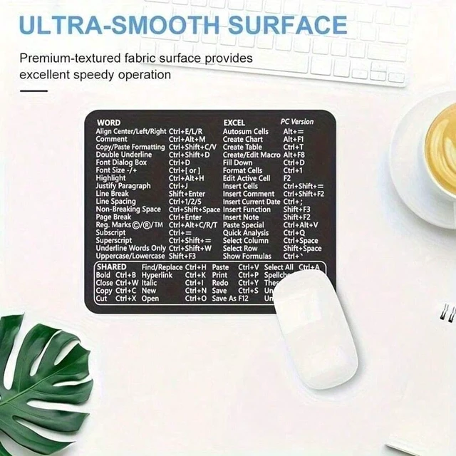Alt view image 3 of 7 - Bks Office Shortcut Key Mouse Pad, Non-Slip Rubber Base with Word Excel Cheat Sheet, Thickened Locked Edge Mat for Home Office Productivity