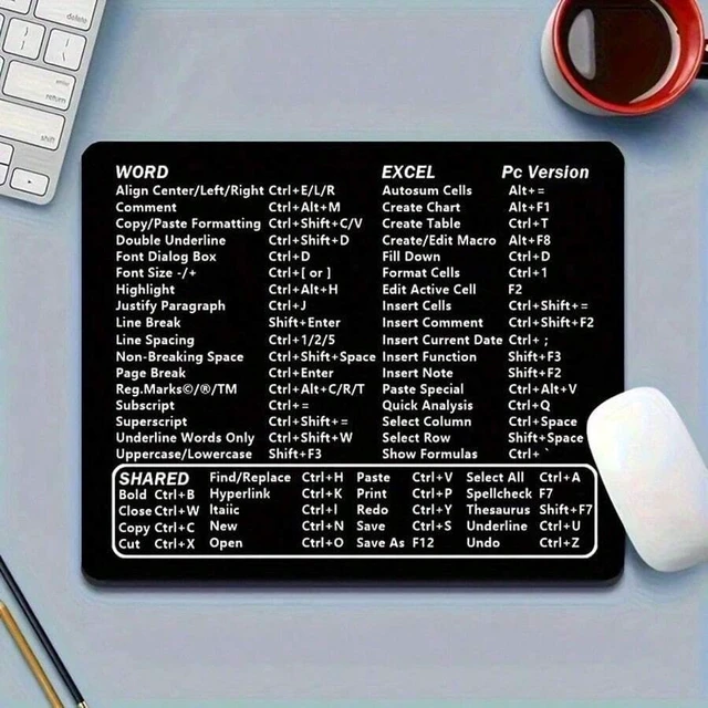 Alt view image 6 of 7 - Bks Office Shortcut Key Mouse Pad, Non-Slip Rubber Base with Word Excel Cheat Sheet, Thickened Locked Edge Mat for Home Office Productivity