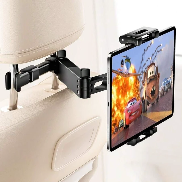 Alt view image 2 of 7 - Bks Car Headrest Tablet Holder, 360 Rotating Telescopic Mount, ABS Aluminum Silicone, Compatible with Tablets and Smartphones
