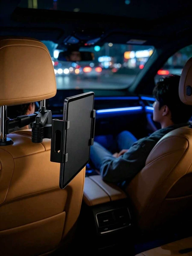 Alt view image 3 of 7 - Bks Car Headrest Tablet Holder, 360 Rotating Telescopic Mount, ABS Aluminum Silicone, Compatible with Tablets and Smartphones
