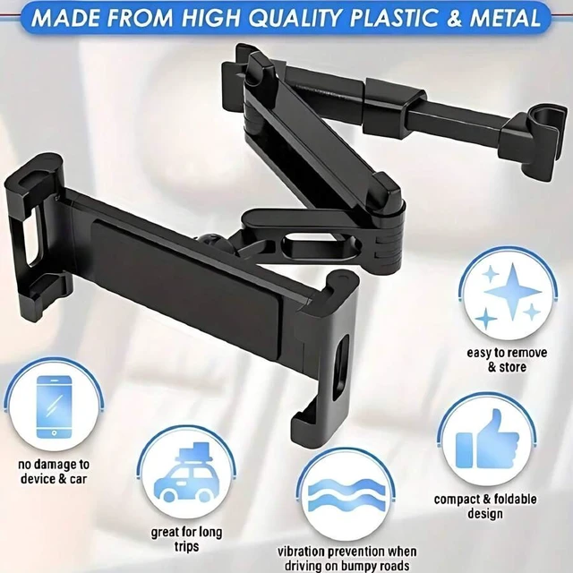 Alt view image 7 of 7 - Bks Car Headrest Tablet Holder, 360 Rotating Telescopic Mount, ABS Aluminum Silicone, Compatible with Tablets and Smartphones