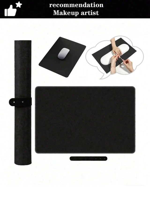 Alt view image 2 of 7 - Bks Large Foldable Nail Desk Mat & Wrist Rest Pad, Soft PU Leather Manicure Hand Rest for Salon Home Care Tools