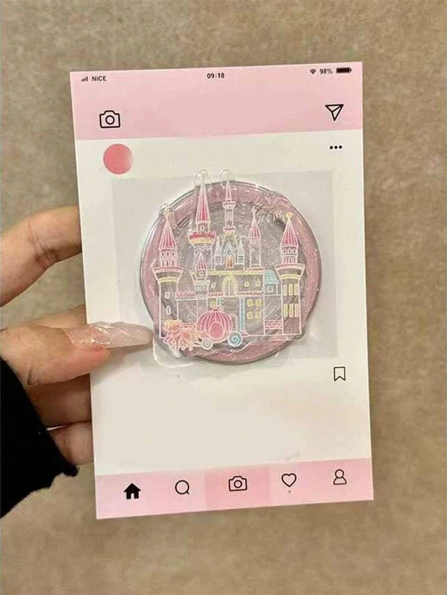 Main image of Bks Pink Castle-Shaped Magnetic Retractable Phone Holder, Girlish Style Gift for Women, Travel Essential Phone Accessory
