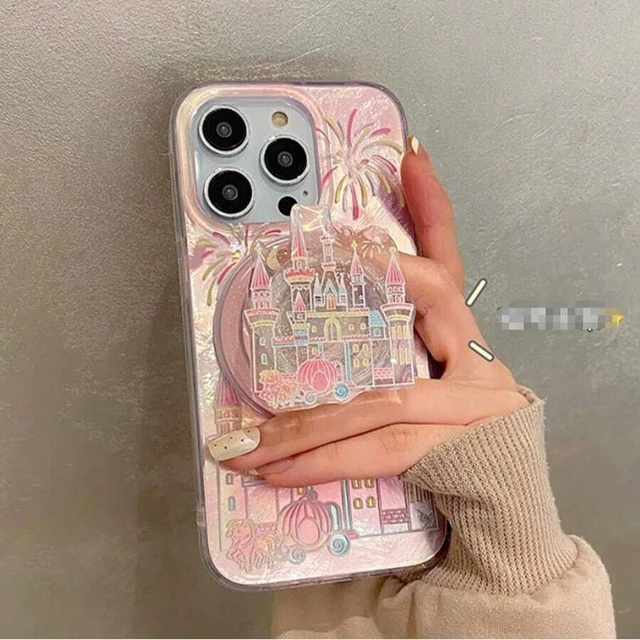 Alt view image 2 of 7 - Bks Pink Castle-Shaped Magnetic Retractable Phone Holder, Girlish Style Gift for Women, Travel Essential Phone Accessory
