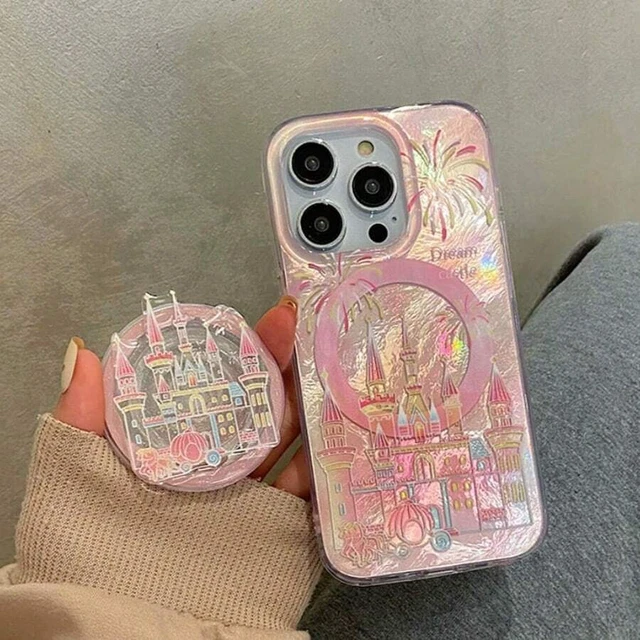 Alt view image 6 of 7 - Bks Pink Castle-Shaped Magnetic Retractable Phone Holder, Girlish Style Gift for Women, Travel Essential Phone Accessory