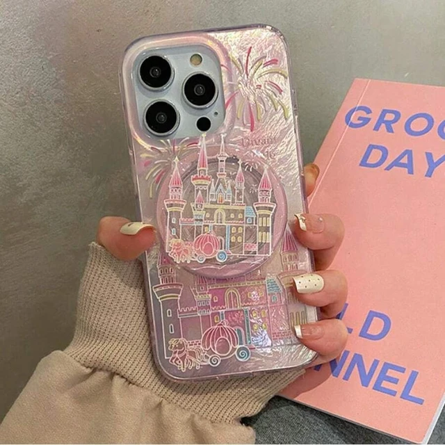 Alt view image 7 of 7 - Bks Pink Castle-Shaped Magnetic Retractable Phone Holder, Girlish Style Gift for Women, Travel Essential Phone Accessory