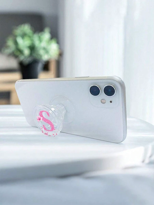 Alt view image 2 of 5 - Bks Retractable Phone Grip Holder, Universal Smartphone Stand & Handle, Foldable Transparent Letter Design, Pink Multicolor Wedding Gift