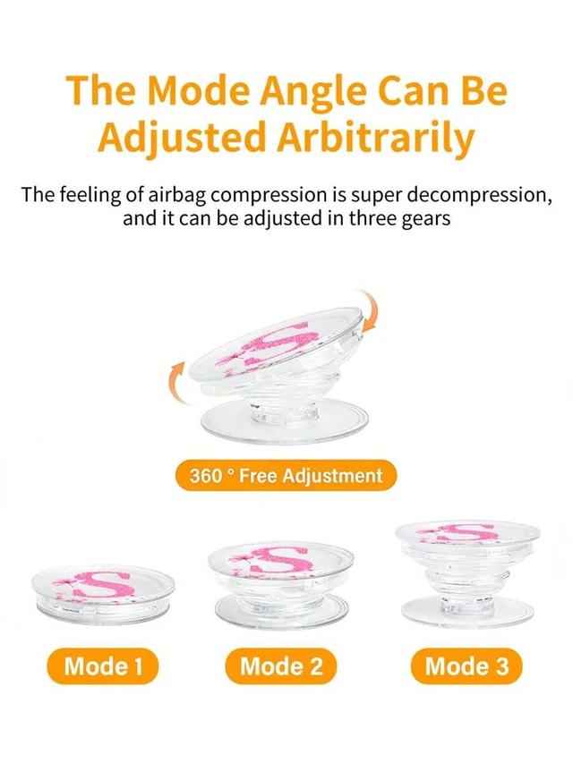 Alt view image 3 of 5 - Bks Retractable Phone Grip Holder, Universal Smartphone Stand & Handle, Foldable Transparent Letter Design, Pink Multicolor Wedding Gift