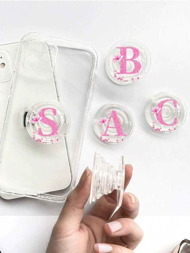 Alt view image 5 of 5 - Bks Retractable Phone Grip Holder, Universal Smartphone Stand & Handle, Foldable Transparent Letter Design, Pink Multicolor Wedding Gift
