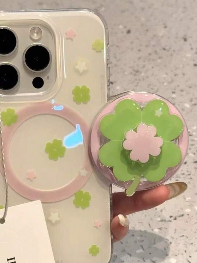 Alt view image 3 of 7 - Bks Rotating Magnetic Phone Holder with Fresh Green Leaf Design, Extendable Portable Desktop Stand for Holiday Gift