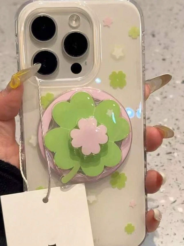 Alt view image 4 of 7 - Bks Rotating Magnetic Phone Holder with Fresh Green Leaf Design, Extendable Portable Desktop Stand for Holiday Gift