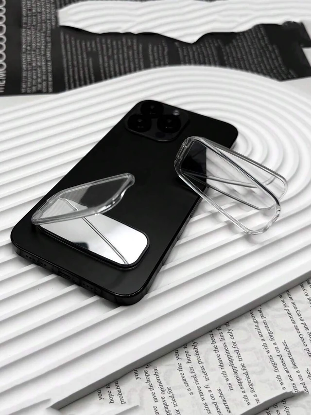 Alt view image 3 of 7 - Bks Transparent Acrylic Phone Stand Holder With Makeup Mirror Case Compatible iPhone Android Gift