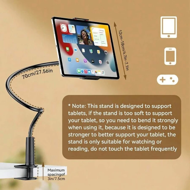 Alt view image 5 of 7 - Bks Gooseneck Tablet and Phone Holder, Thickened Flexible Arm Stand for Bed Desk Sofa, 360 Rotating Resin Mount Compatible with iPad Kindle Switch Galaxy Tabs