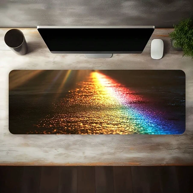 Alt view image 3 of 7 - Bks Large PU Leather Gaming Mouse Pad with Rainbow Ground Art Pattern, Waterproof Non-Slip Extended Desk Mat for Laptop Keyboard and Office Computer Desktop Accessories