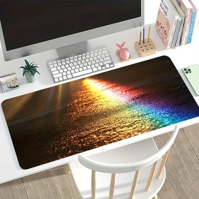 Alt view image 4 of 7 - Bks Large PU Leather Gaming Mouse Pad with Rainbow Ground Art Pattern, Waterproof Non-Slip Extended Desk Mat for Laptop Keyboard and Office Computer Desktop Accessories