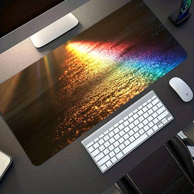 Alt view image 5 of 7 - Bks Large PU Leather Gaming Mouse Pad with Rainbow Ground Art Pattern, Waterproof Non-Slip Extended Desk Mat for Laptop Keyboard and Office Computer Desktop Accessories