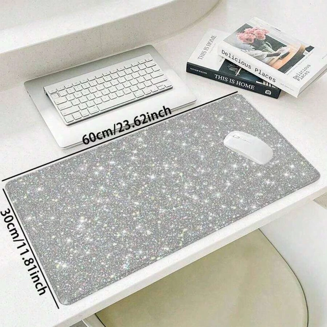 Alt view image 3 of 6 - Bks Glitter Large Gaming Mouse Pad, Office Desk Accessories, Non-Slip Rubber Base Stitched Edge Desk Pad For Desk Laptop Desktop, Desktop Accessory, Gift For Friend