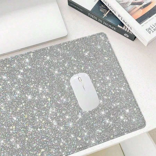 Alt view image 4 of 6 - Bks Glitter Large Gaming Mouse Pad, Office Desk Accessories, Non-Slip Rubber Base Stitched Edge Desk Pad For Desk Laptop Desktop, Desktop Accessory, Gift For Friend