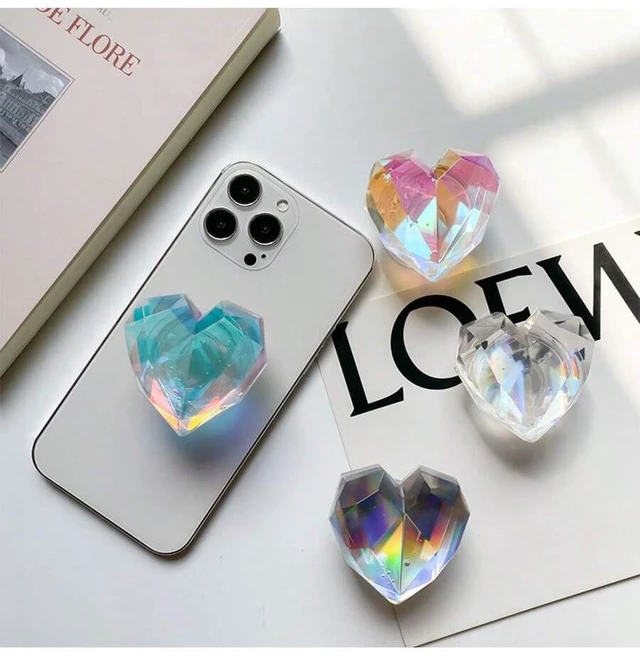 Alt view image 2 of 7 - Bks Laser Heart-Shaped Phone Grip Stand, Slouchy Airbag Adhesive Expandable Desktop Holder Compatible With iPhone Android