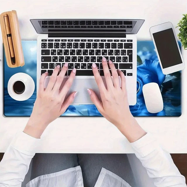 Alt view image 6 of 7 - Bks Extra Large Gaming Mouse Pad Desk Mat Blue Rose Butterfly Water Design Non-Slip Rubber Base Waterproof Extended Keyboard Pad for Laptop Office School Home Aesthetic Room Decor Study Writing Pad Te