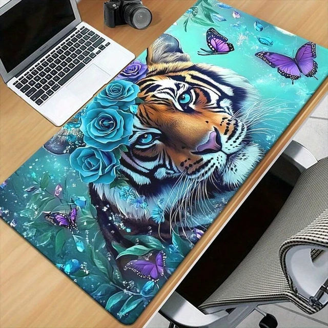 Alt view image 3 of 7 - Bks XXL Gaming Mouse Pad Floral Tiger Print Anti-Slip Rubber Base Waterproof Stitched Edges Smooth Desk Mat for Laptop Office