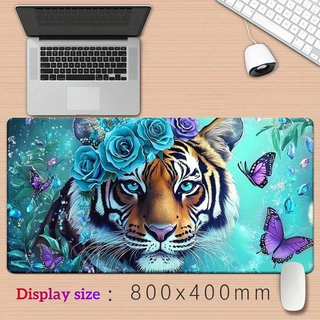 Alt view image 4 of 7 - Bks XXL Gaming Mouse Pad Floral Tiger Print Anti-Slip Rubber Base Waterproof Stitched Edges Smooth Desk Mat for Laptop Office