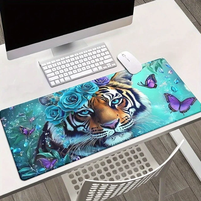 Alt view image 5 of 7 - Bks XXL Gaming Mouse Pad Floral Tiger Print Anti-Slip Rubber Base Waterproof Stitched Edges Smooth Desk Mat for Laptop Office