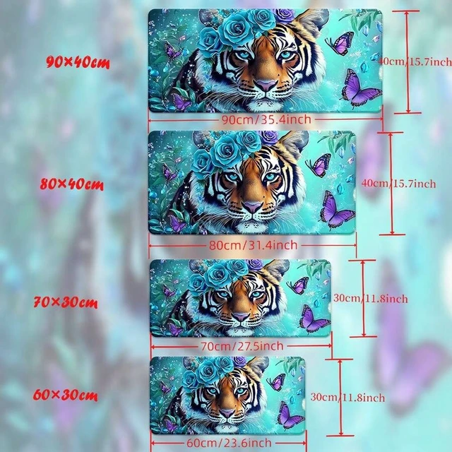 Alt view image 7 of 7 - Bks XXL Gaming Mouse Pad Floral Tiger Print Anti-Slip Rubber Base Waterproof Stitched Edges Smooth Desk Mat for Laptop Office