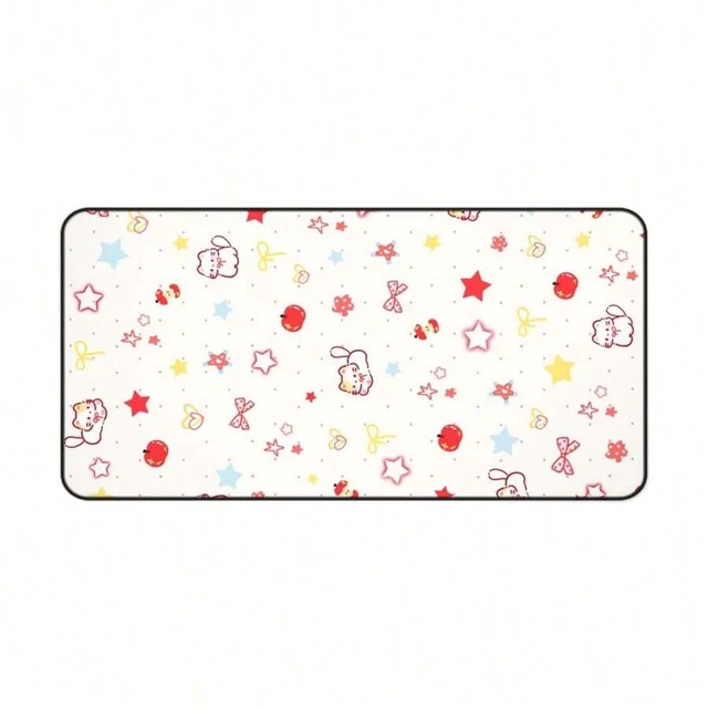 Alt view image 3 of 7 - Bks Kawaii Cat Strawberry Desk Mat | Pastel Pink Stars Mouse Pad | Neoprene Office Accessory | Smooth Surface for Gaming