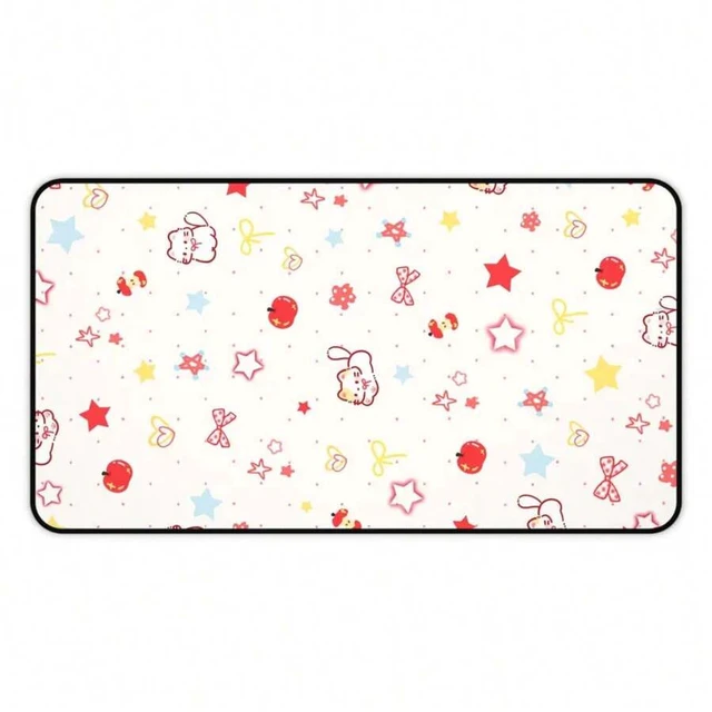 Alt view image 4 of 7 - Bks Kawaii Cat Strawberry Desk Mat | Pastel Pink Stars Mouse Pad | Neoprene Office Accessory | Smooth Surface for Gaming