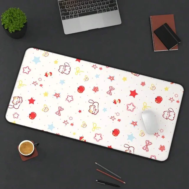Alt view image 7 of 7 - Bks Kawaii Cat Strawberry Desk Mat | Pastel Pink Stars Mouse Pad | Neoprene Office Accessory | Smooth Surface for Gaming