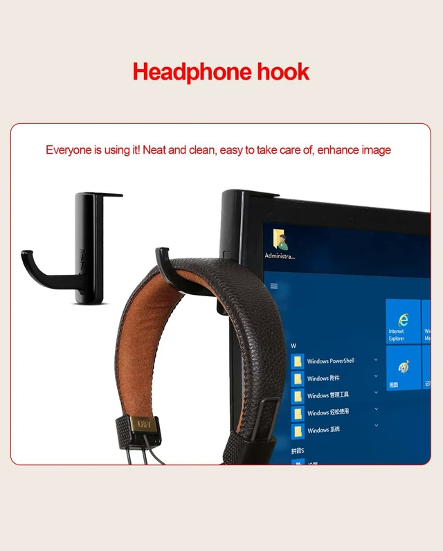 Alt view image 5 of 7 - Bks Headphone Stand Hook Hanger for Over-Ear Headphones, Monitor Desk Wall Game Storage Rack, Compact Sturdy Headset Holder Saves Space