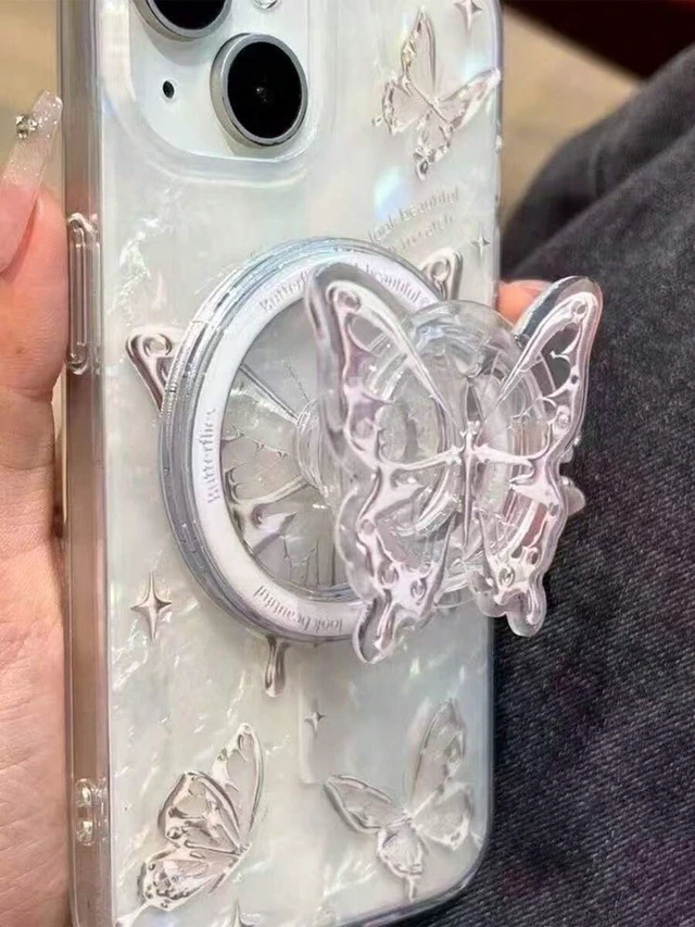 Alt view image 5 of 7 - Bks Magnetic Phone Holder Stand with Lace Floral Mirror Design, Air Cushion Snap Extension for iPhone and Android Devices