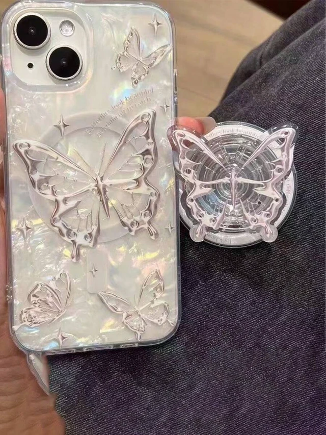 Alt view image 3 of 7 - Bks Magnetic Phone Holder Stand with Lace Floral Mirror Design, Air Cushion Snap Extension for iPhone and Android Devices