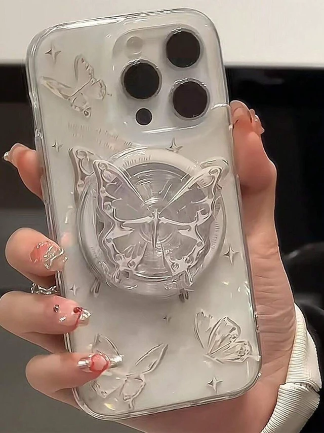 Alt view image 2 of 7 - Bks Magnetic Phone Holder Stand with Lace Floral Mirror Design, Air Cushion Snap Extension for iPhone and Android Devices