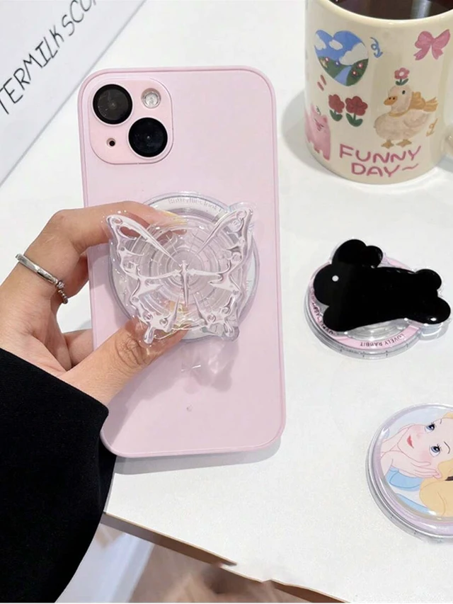 Alt view image 4 of 7 - Bks Magnetic Phone Holder Stand with Lace Floral Mirror Design, Air Cushion Snap Extension for iPhone and Android Devices