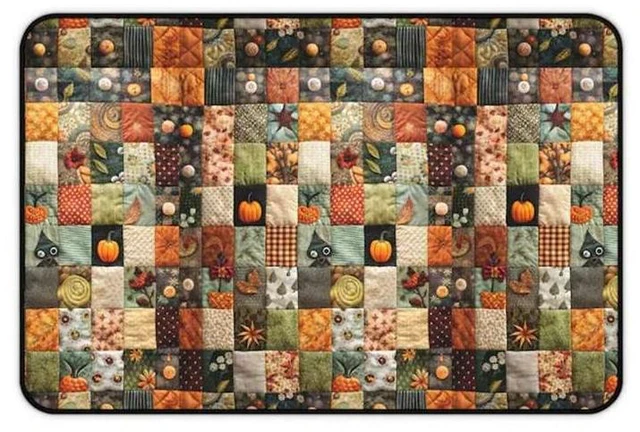 Alt view image 3 of 7 - Bks XL Gaming Mouse Pad Desk Mat, Fall Halloween Patchwork Design, Large Office Keyboard Surface, Non-Slip Rubber Base, Cute Cubicle Decor