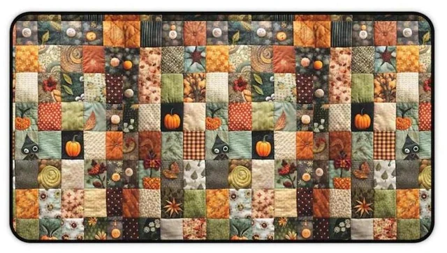 Alt view image 4 of 7 - Bks XL Gaming Mouse Pad Desk Mat, Fall Halloween Patchwork Design, Large Office Keyboard Surface, Non-Slip Rubber Base, Cute Cubicle Decor