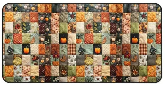 Alt view image 5 of 7 - Bks XL Gaming Mouse Pad Desk Mat, Fall Halloween Patchwork Design, Large Office Keyboard Surface, Non-Slip Rubber Base, Cute Cubicle Decor