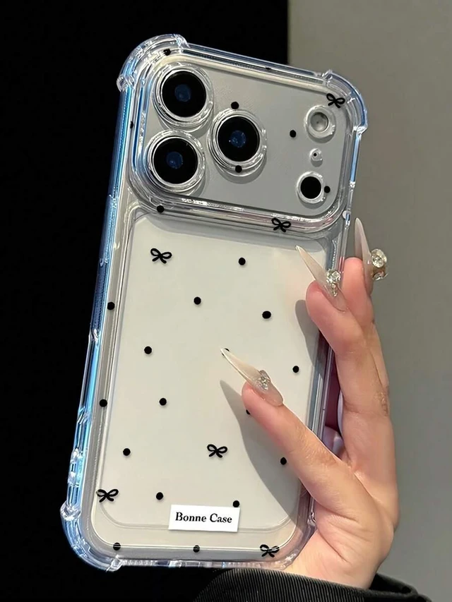 Alt view image 6 of 7 - Bks Minimalist Black Polka Dot Bow Shockproof Phone Case Compatible With iPhone 16 15 14 13 12 Series Daily Use