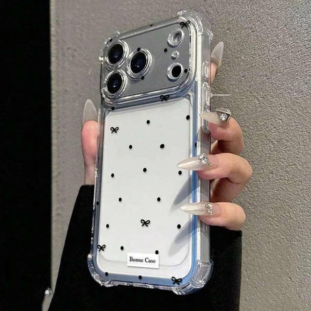 Alt view image 7 of 7 - Bks Minimalist Black Polka Dot Bow Shockproof Phone Case Compatible With iPhone 16 15 14 13 12 Series Daily Use