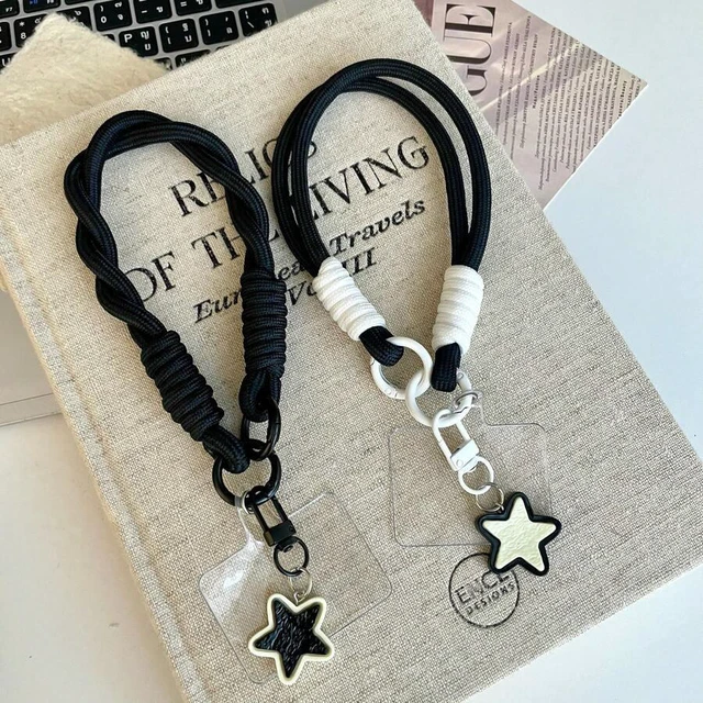 Alt view image 2 of 7 - Bks 2PCS Phone Lanyard with Star Pendant and Card Holder Woven Strap Keychain Clip for Women Men Holiday Gift