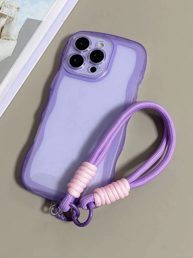 Alt view image 2 of 7 - Bks Shockproof Wavy Frame Phone Case With Lanyard For iPhone 16 15 14 13 12 Series Anti-Fall Scratch Resistant Protective Cover Purple