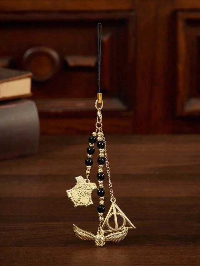 Alt view image 2 of 7 - Bks Handmade Black Gold Beaded Phone Lanyard with Golden Snitch and Deathly Hallows Design for Gifts and Collection