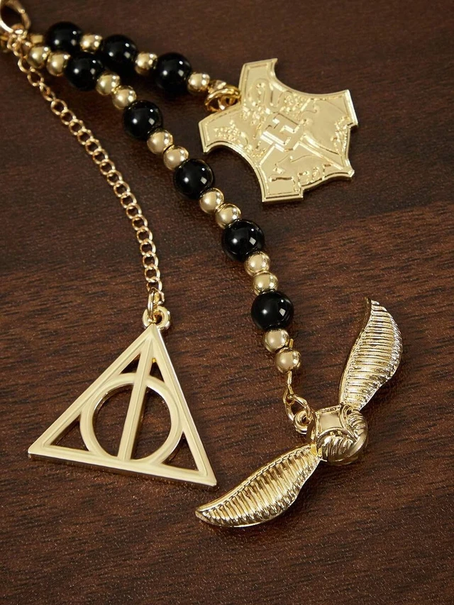 Alt view image 4 of 7 - Bks Handmade Black Gold Beaded Phone Lanyard with Golden Snitch and Deathly Hallows Design for Gifts and Collection