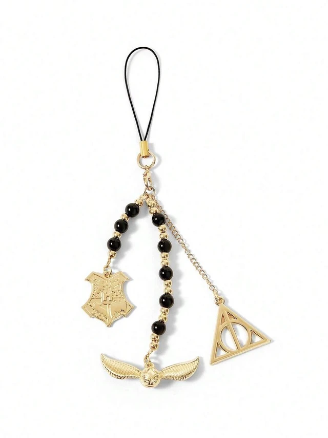 Alt view image 6 of 7 - Bks Handmade Black Gold Beaded Phone Lanyard with Golden Snitch and Deathly Hallows Design for Gifts and Collection