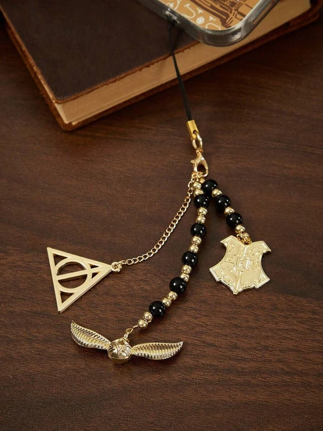 Alt view image 7 of 7 - Bks Handmade Black Gold Beaded Phone Lanyard with Golden Snitch and Deathly Hallows Design for Gifts and Collection