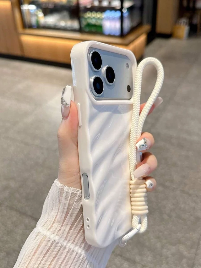 Alt view image 2 of 7 - Bks Minimalist White Asymmetrical Wave Fashion 1pc Anti-Slip Wrinkle Water Wave + Wrist Strap Phone Case Compatible With IPhone 11, 13, 12, 14, 13 Pro Max, 14 Pro Max, 15, 15 Pro, 15 Pro Max, 16, 16 P